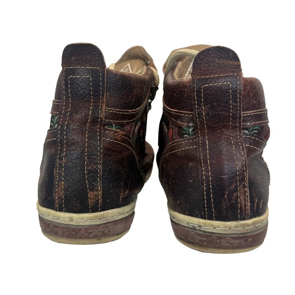 Inkkas Leather High Top Sneakers Brown Embroidered Rooster Floral Men 9 Women 11 - Picture 4 of 10